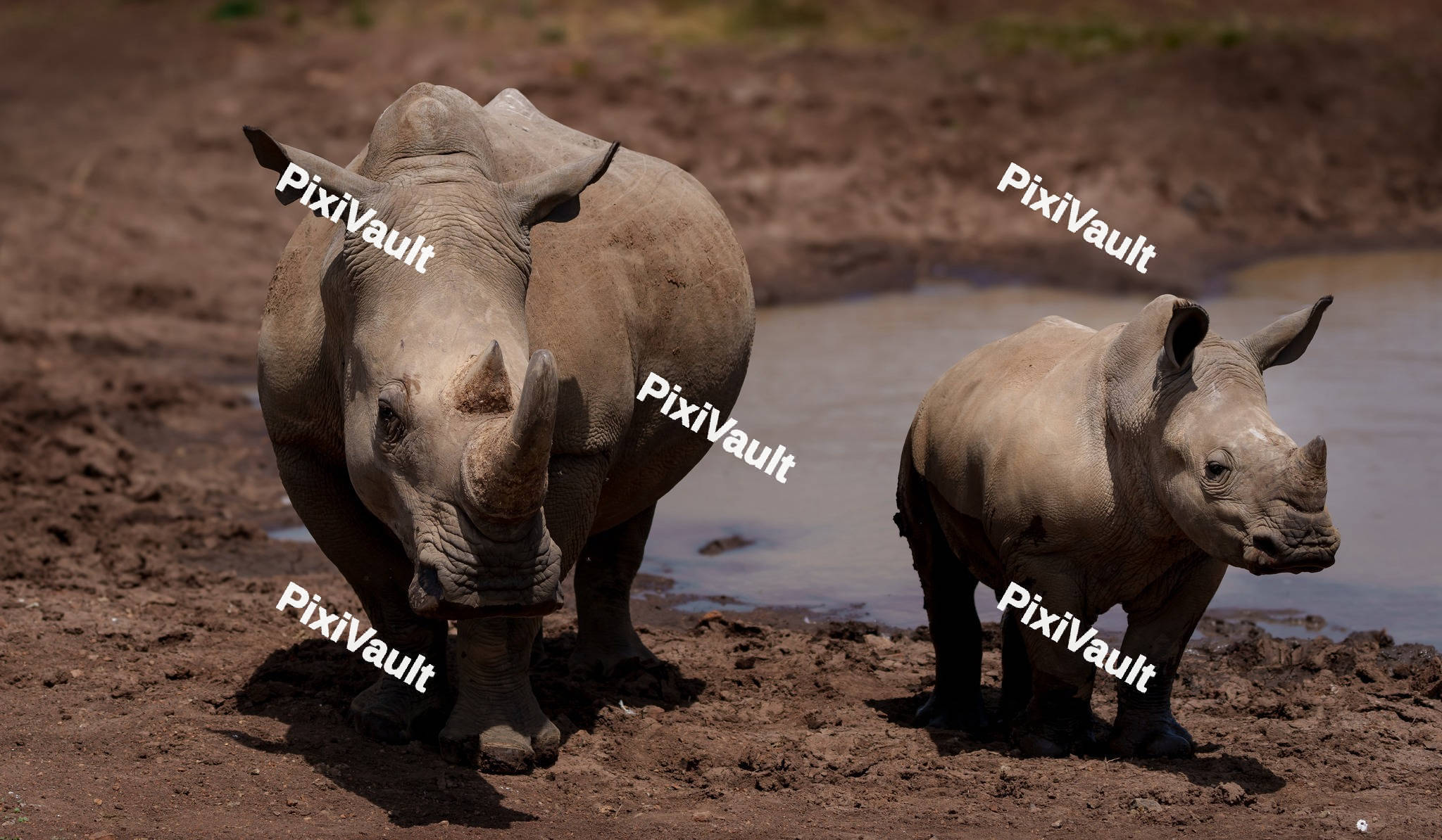 Mum and baby Rhinoceros